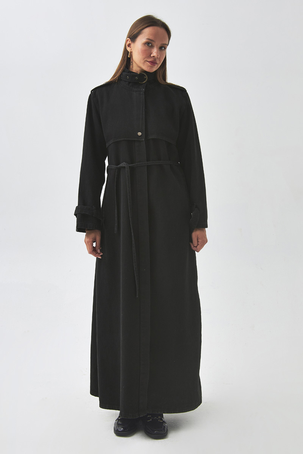 Epaulette Detail Denim Trenchcoat Black - 10