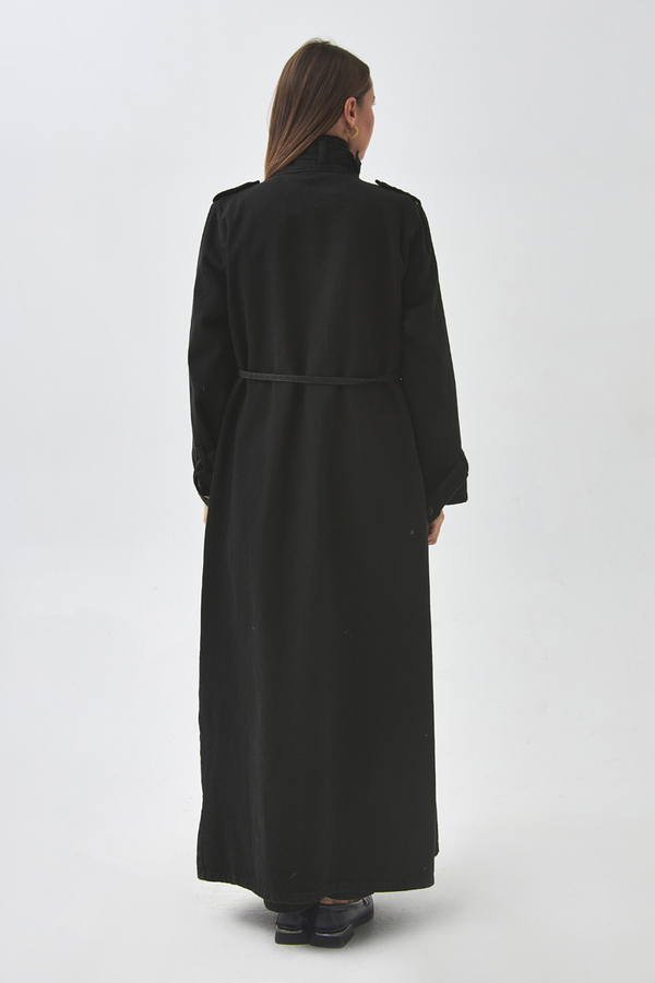 Epaulette Detail Denim Trenchcoat Black - 11
