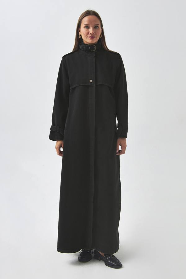 Epaulette Detail Denim Trenchcoat Black - 8