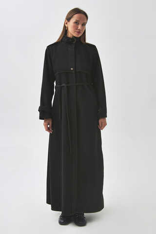 Epaulette Detail Denim Trenchcoat Black - 10