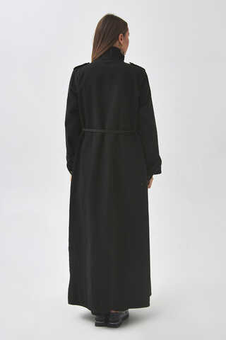 Epaulette Detail Denim Trenchcoat Black - 11