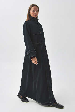 Epaulette Detail Denim Trenchcoat Dark Blue - 7