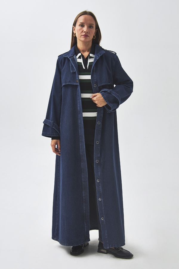 Epaulette Detail Denim Trenchcoat Light Blue - 1
