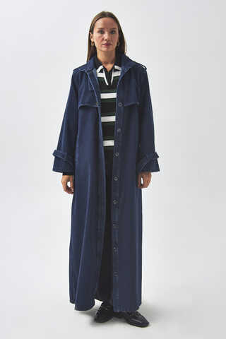 Epaulette Detail Denim Trenchcoat Light Blue - 2