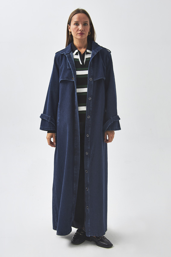 Epaulette Detail Denim Trenchcoat Light Blue - 2