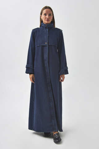 Epaulette Detail Denim Trenchcoat Light Blue - 3