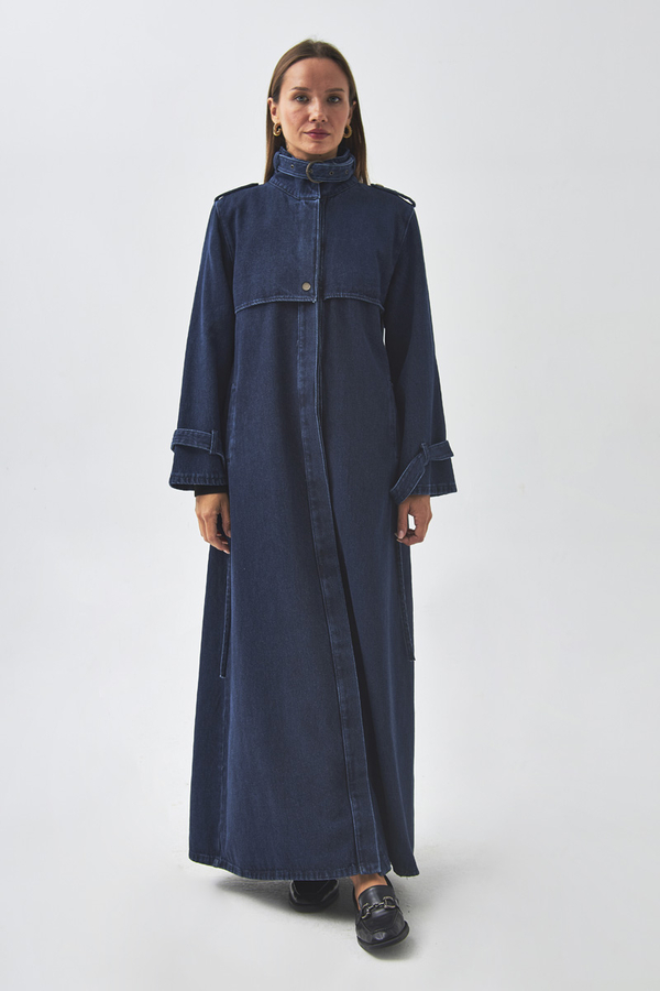 Epaulette Detail Denim Trenchcoat Light Blue - 3