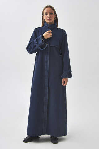 Epaulette Detail Denim Trenchcoat Light Blue - 4