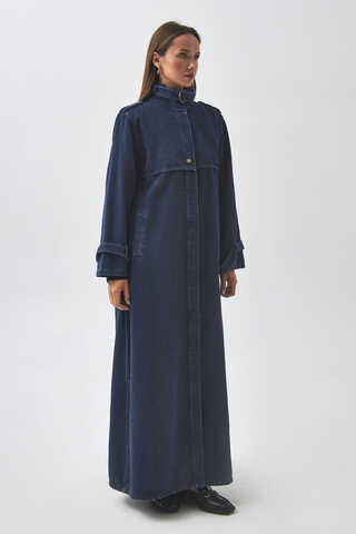 Epaulette Detail Denim Trenchcoat Light Blue - 5