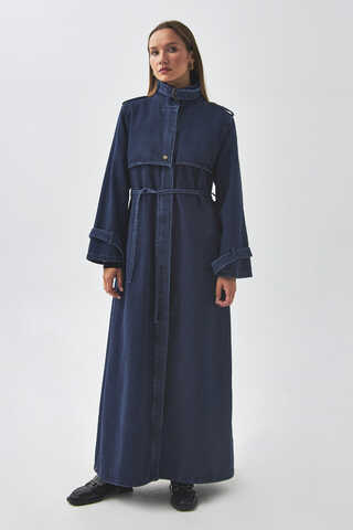 Epaulette Detail Denim Trenchcoat Light Blue - 7