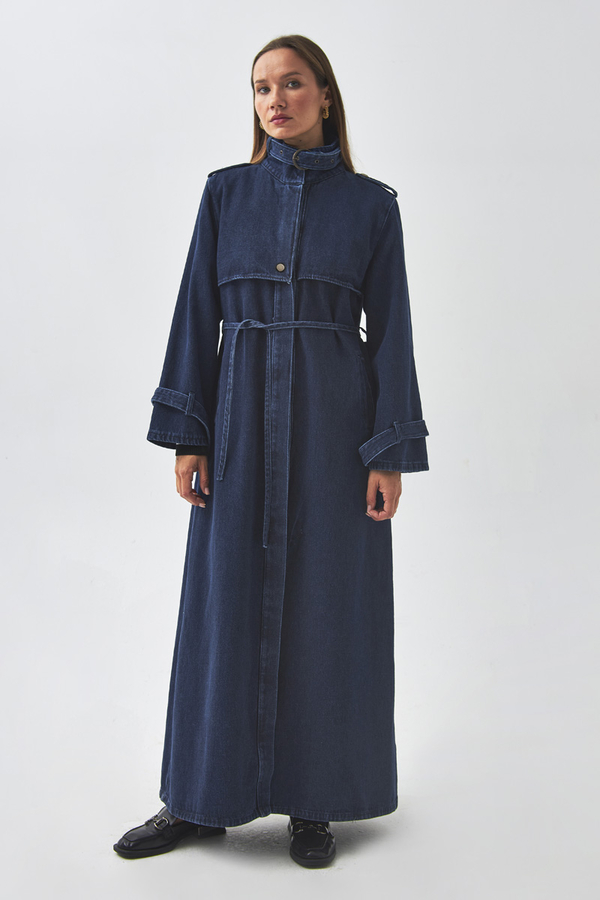 Epaulette Detail Denim Trenchcoat Light Blue - 7