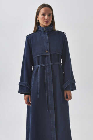 Epaulette Detail Denim Trenchcoat Light Blue - 9