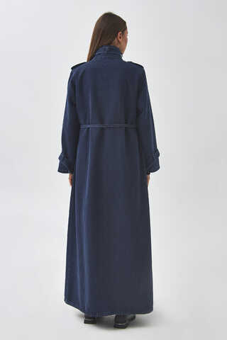 Epaulette Detail Denim Trenchcoat Light Blue - 10