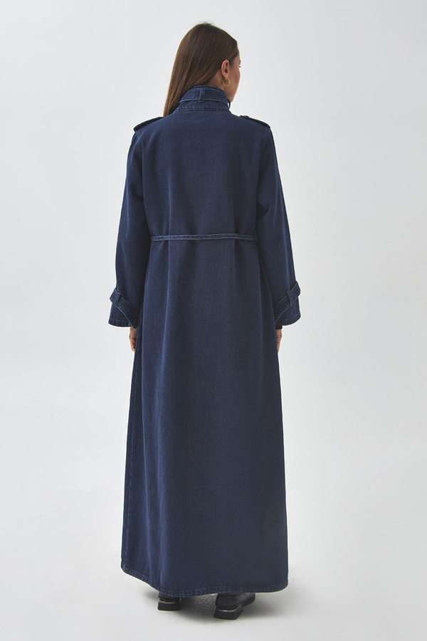 Epaulette Detail Denim Trenchcoat Light Blue - 10