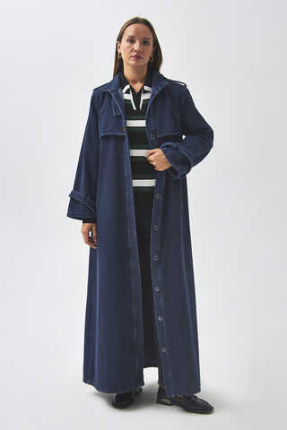 Epaulette Detail Denim Trenchcoat Light Blue - 1