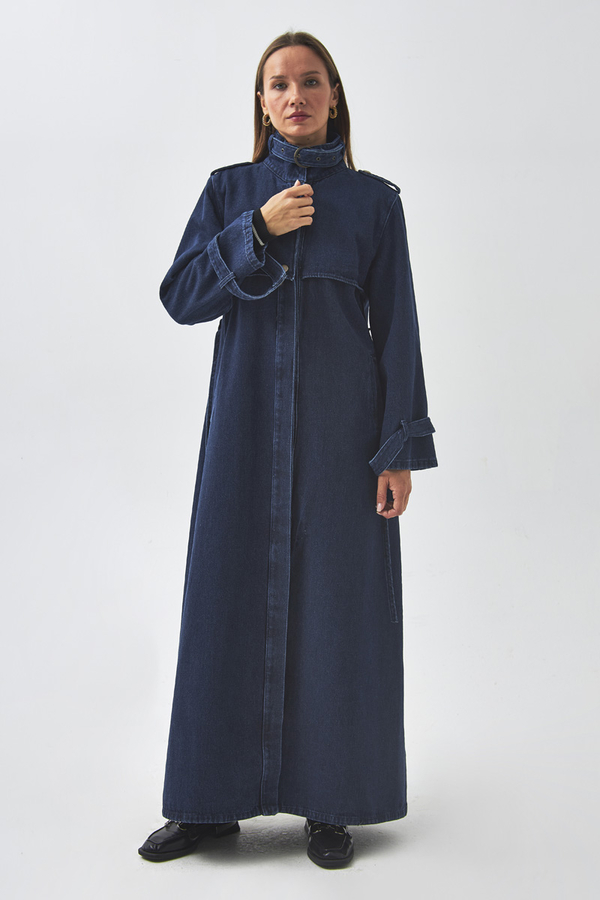 Epaulette Detail Denim Trenchcoat Light Blue - 4