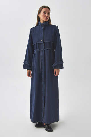 Epaulette Detail Denim Trenchcoat Light Blue - 8