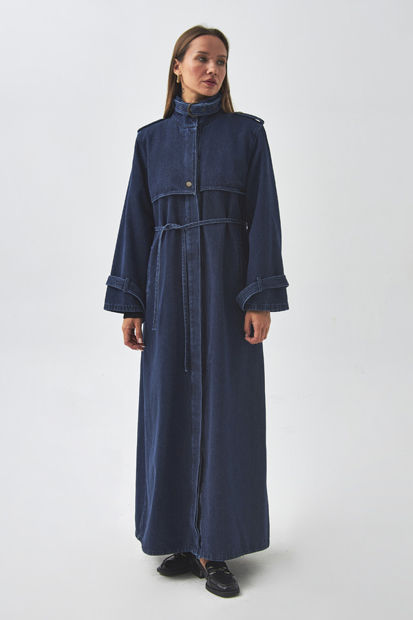 Epaulette Detail Denim Trenchcoat Light Blue - 8