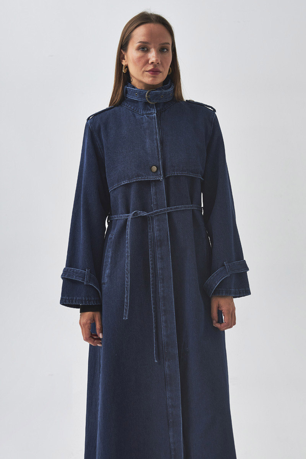 Epaulette Detail Denim Trenchcoat Light Blue - 9