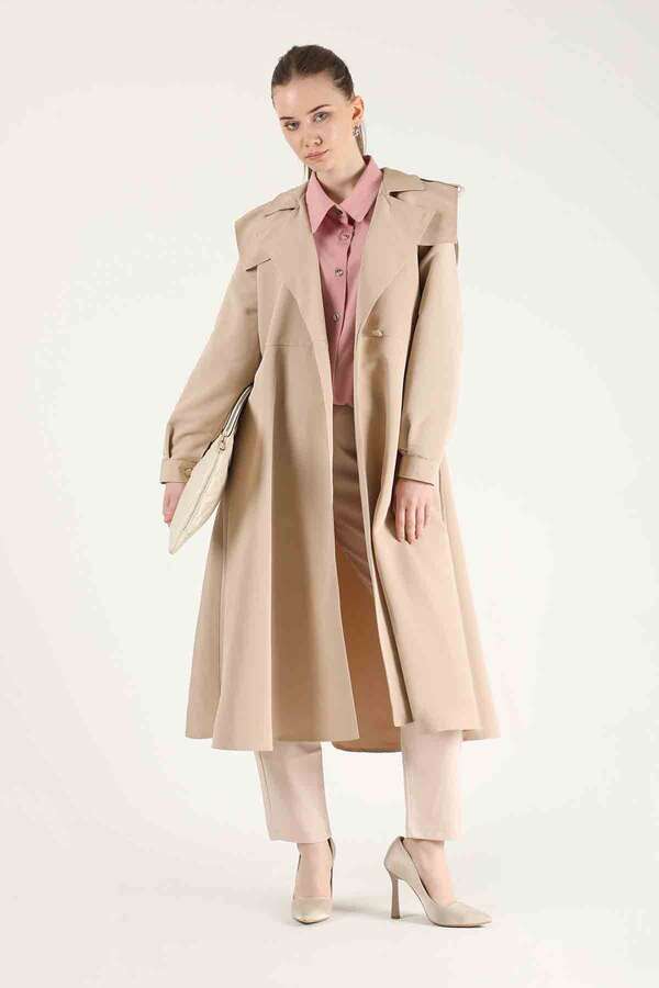 Epaulette Detailed Trench Coat Beige - 1