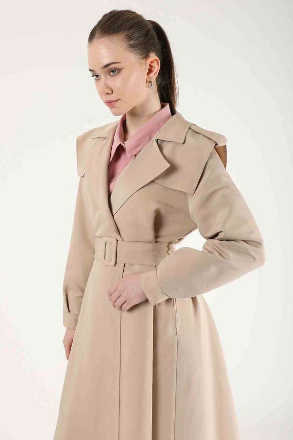 Epaulette Detailed Trench Coat Beige - 2