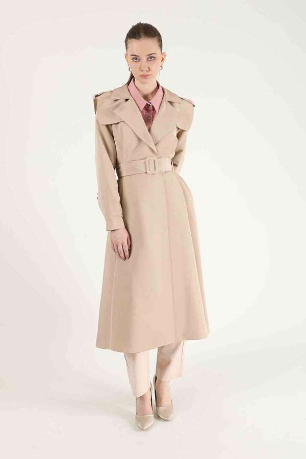 Epaulette Detailed Trench Coat Beige - 3