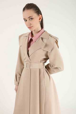 Epaulette Detailed Trench Coat Beige - 4