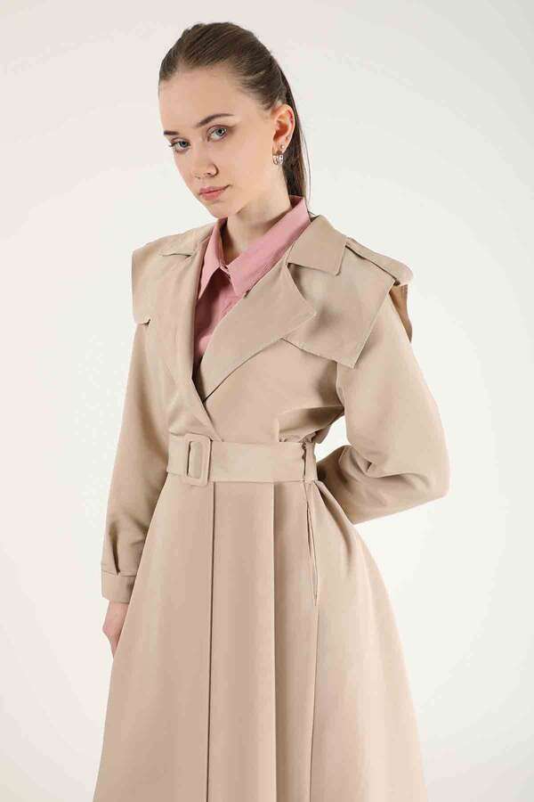 Epaulette Detailed Trench Coat Beige - 4