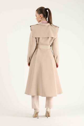 Epaulette Detailed Trench Coat Beige - 5
