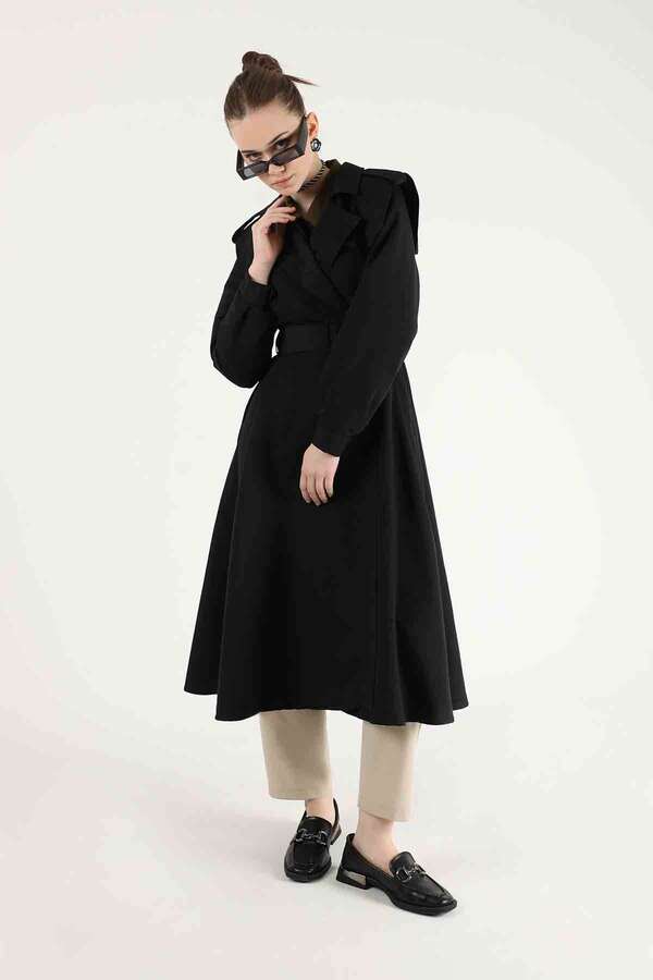 Epaulette Detailed Trench Coat Black - 1