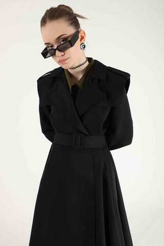 Epaulette Detailed Trench Coat Black - 2