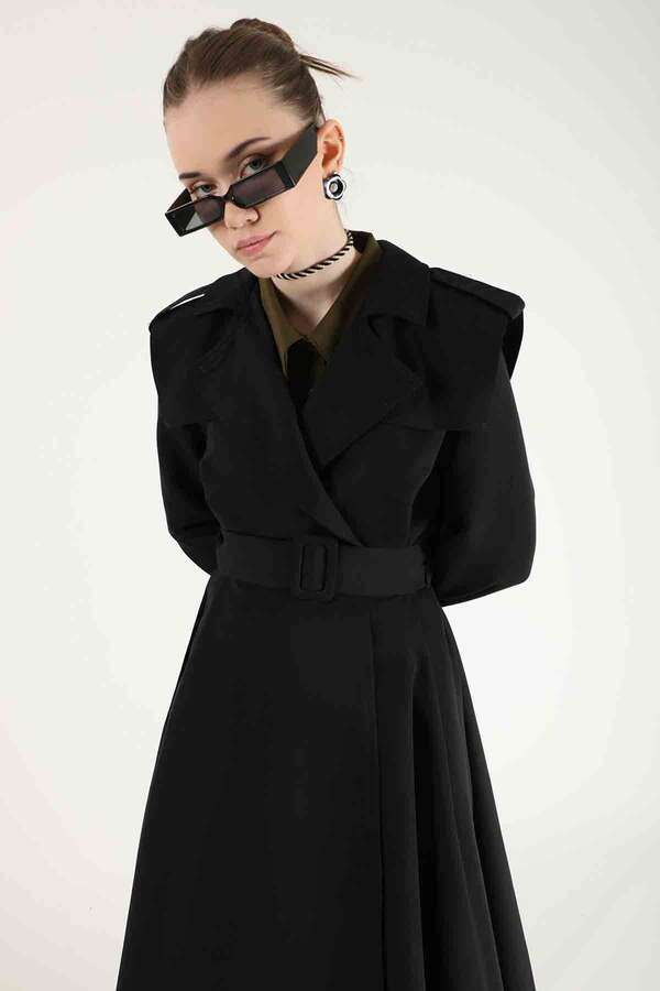 Epaulette Detailed Trench Coat Black - 2