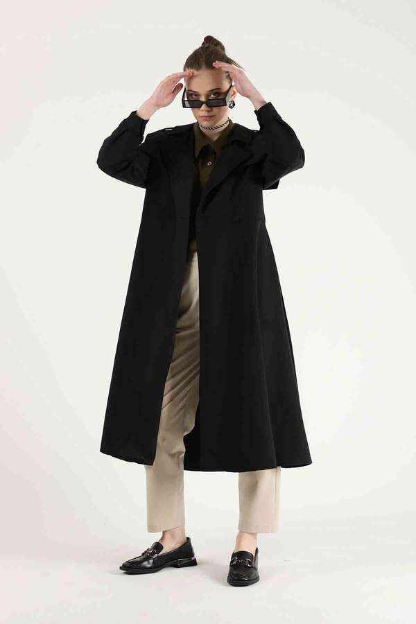 Epaulette Detailed Trench Coat Black - 3