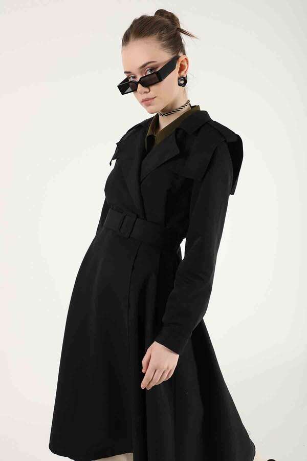 Epaulette Detailed Trench Coat Black - 4