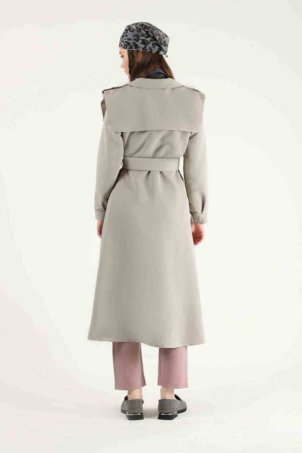 Epaulette Detailed Trench Coat Gravel - 5