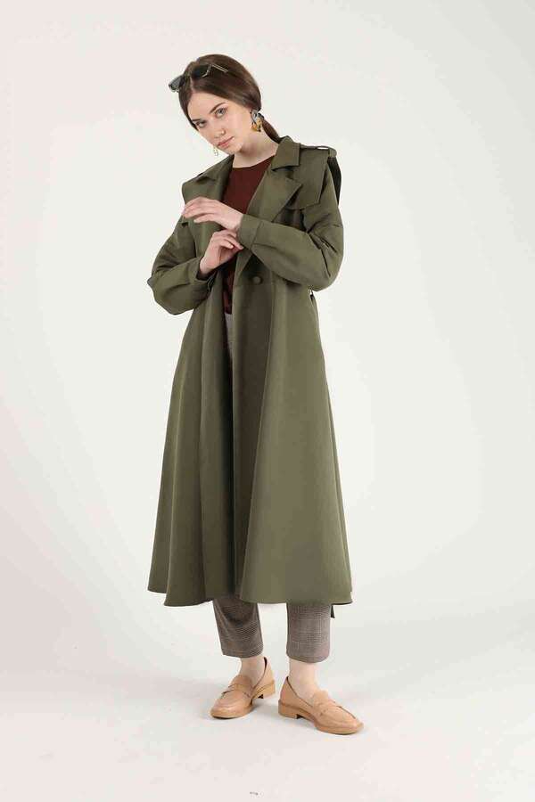 Epaulette Detailed Trench Coat Khaki - 1