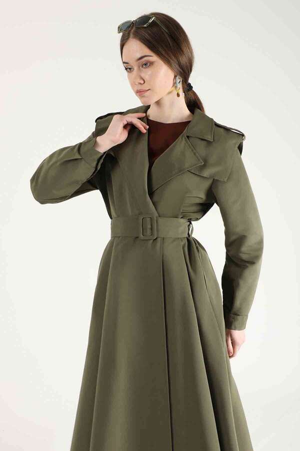 Epaulette Detailed Trench Coat Khaki - 2
