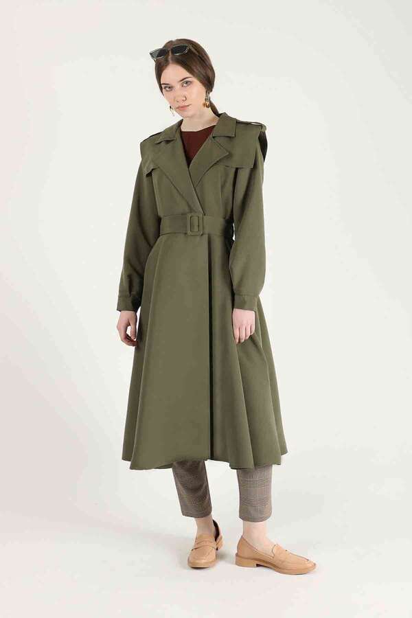 Epaulette Detailed Trench Coat Khaki - 3