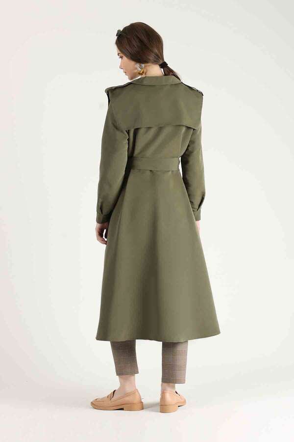 Epaulette Detailed Trench Coat Khaki - 5