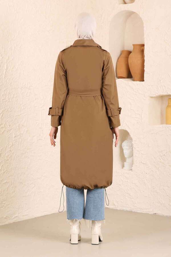 Eteği Büzmeli Trençkot Taba - 4