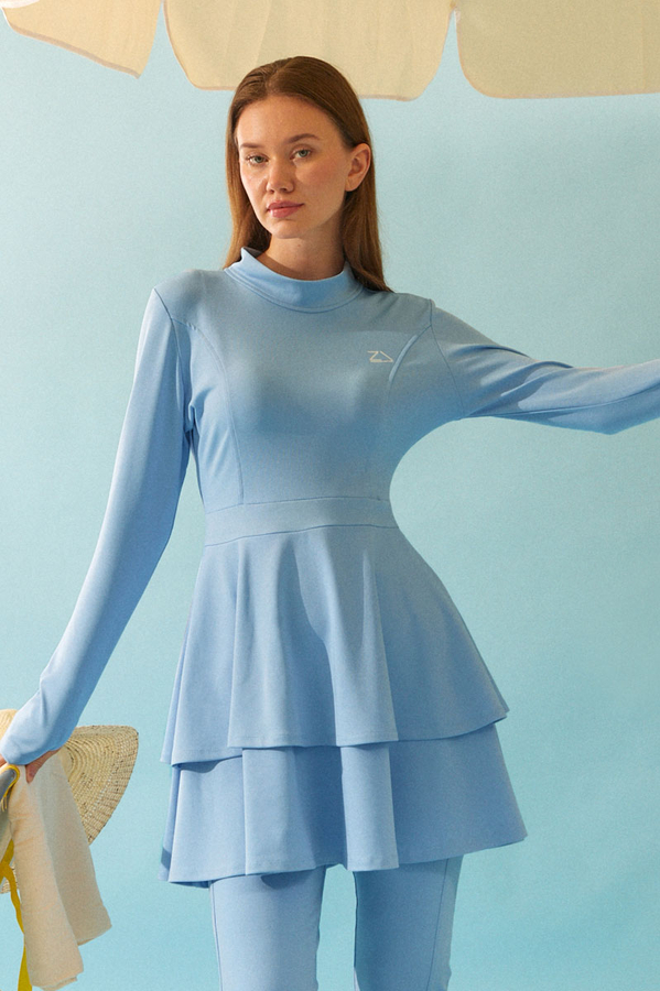 Eteği Katlı Mayo Takımı Bebe Mavisi 