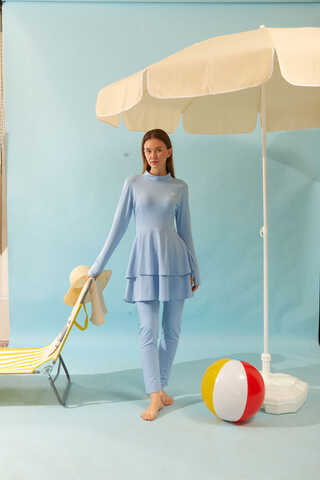 Eteği Katlı Mayo Takımı Bebe Mavisi - 9