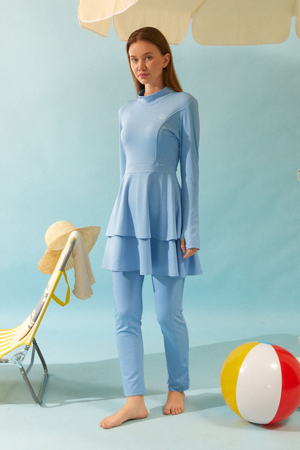 Eteği Katlı Mayo Takımı Bebe Mavisi - 10