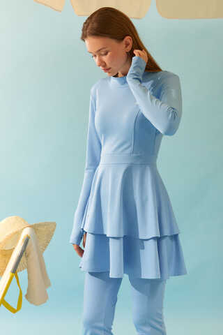 Eteği Katlı Mayo Takımı Bebe Mavisi - 11