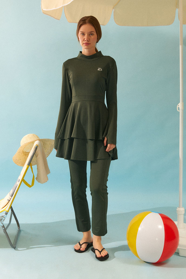 Eteği Katlı Mayo Takımı Haki - 2