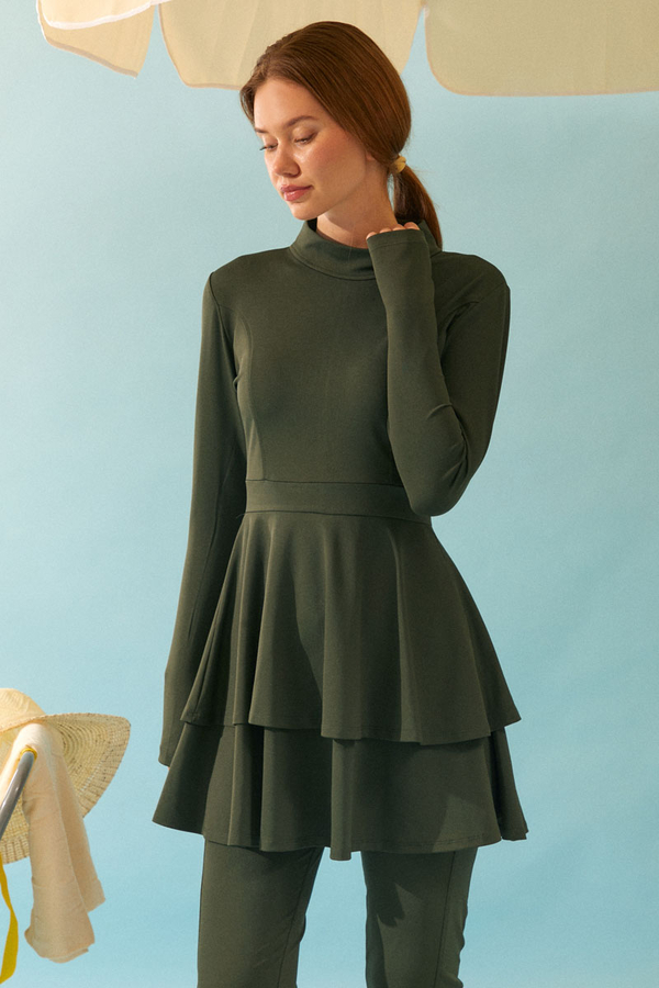 Eteği Katlı Mayo Takımı Haki 