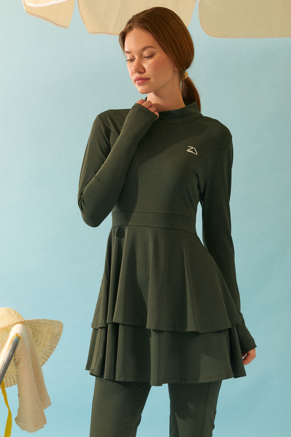 Eteği Katlı Mayo Takımı Haki - 5