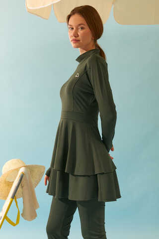 Eteği Katlı Mayo Takımı Haki - 9