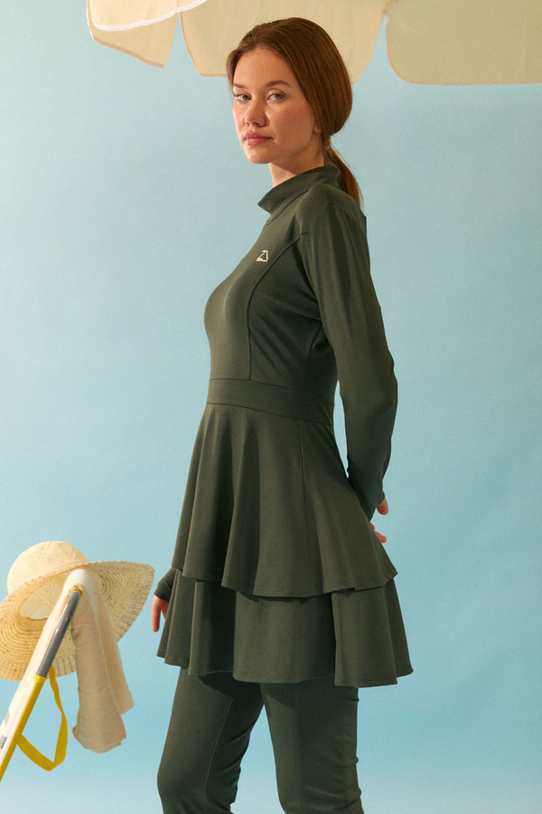 Eteği Katlı Mayo Takımı Haki - 9