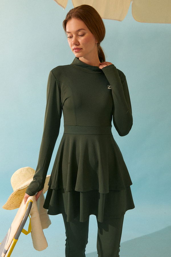 Eteği Katlı Mayo Takımı Haki - 12